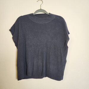 Eileen Fisher Organic Linen Cotton Knit Cap Sleeve Top in Slate Blue | Size M